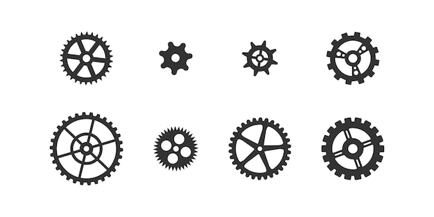 Icona del set di ingranaggi logo della raccolta della ruota dentata segno di impostazione del simbolo della ruota nel vettore piatto
