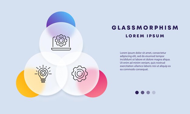 Icona del set di ingranaggi configurazione personalizzazione personalizzazione del computer ottimizzazione dello sviluppo dell'applicazione ispirazione dell'idea della lampada stile glassmorphism icona della linea vettoriale per il business e la pubblicità