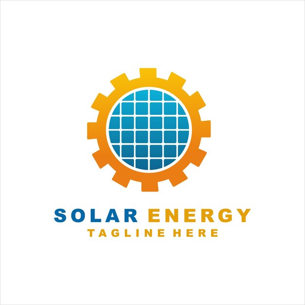 Vettore concetto di design del logo dell'energia solare e dell'ingranaggio