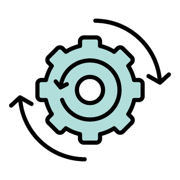 Gear system icon outline vector Workflow web Team arrow color flat