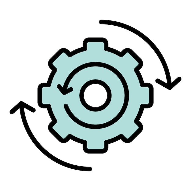 Vettore vettore del contorno dell'icona del sistema di ingranaggi web del flusso di lavoro colore piatto della freccia della squadra