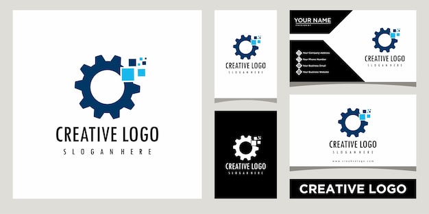 gear tech logo ontwerpsjabloon met visitekaartje ontwerp