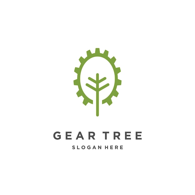 Gear tree logo design on isolated background eco industry logo concept