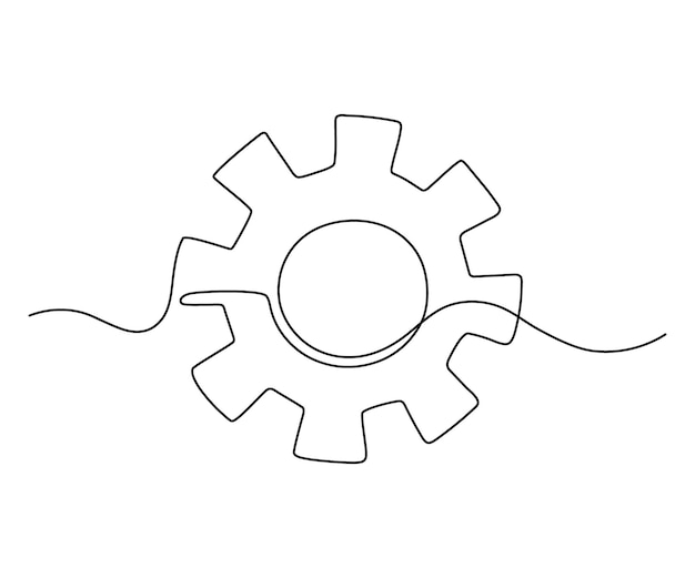 Gear wheel in motion symbol technology continuous one line. moving cog gear mechanism, business work