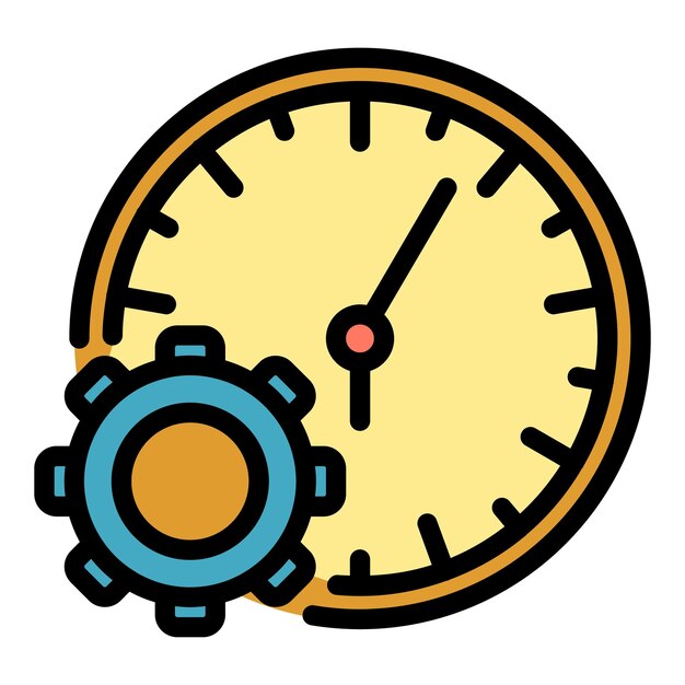 Gear wheel wall clock icon Outline gear wheel wall clock vector icon color flat isolated