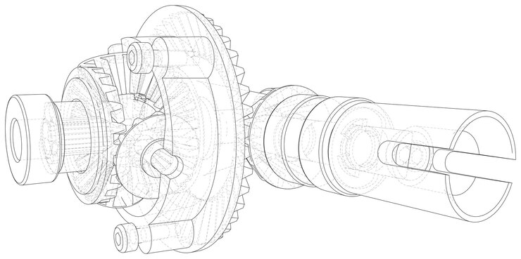 Vector gear wheels closeup vector rendering of 3d wireframe