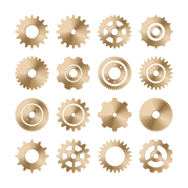 Колеса передач ретро винтажные металлические зубчатые колеса коллекция промышленные иконы векторная иллюстрация