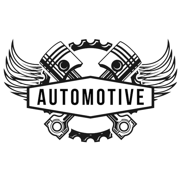 Logo dell'emblema del pistone delle ali dell'ingranaggio disegno del logo dell'officina del pistone automobilistico stile distintivo moderno illustrazione del simbolo dell'icona del motore di servizio dell'auto personalizzata