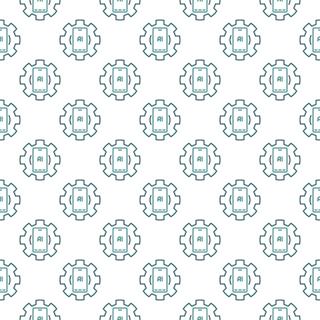 Gear with ai smartphone vector ai mobile technology outline seamless pattern