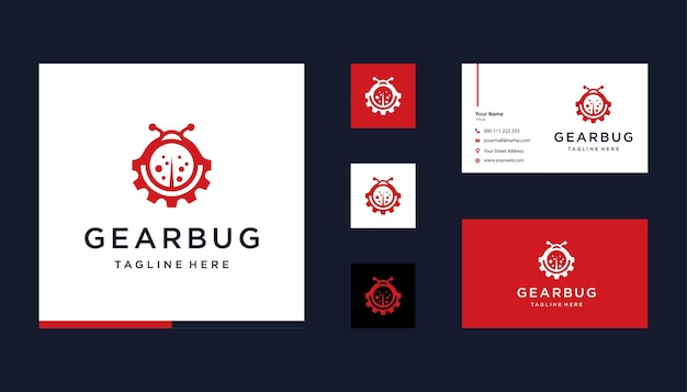 Gear with bug logo design negative space