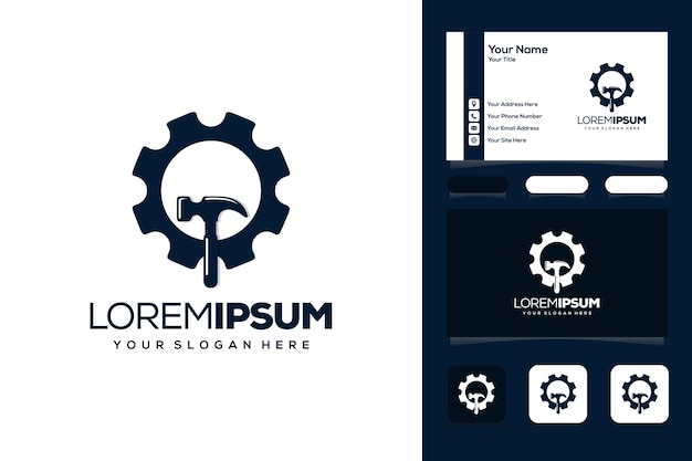 Gear with hammer logo design business card