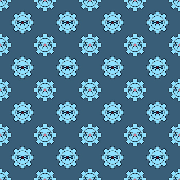 Vector gear with quadcopter vector drone settings colored seamless pattern