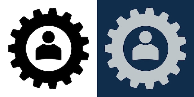 gear with user icon symbol of person inside cogwheel admin settings configuration system preferences user control panel for web app or software ui design