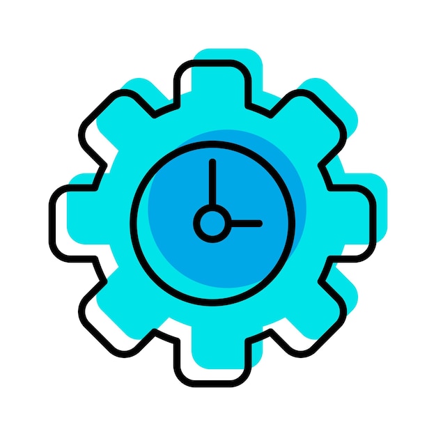 Gear and work time clock industry outline icon vector illustration