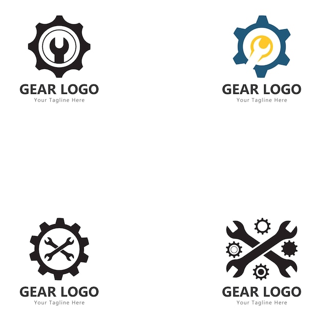 ギアとレンチのロゴ シンプルな創造的なメカニック デザイン ベクトル テンプレート
