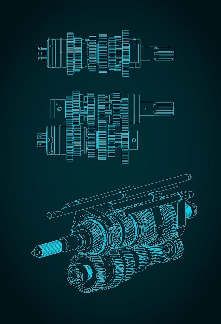 Vector gearbox blueprints illustration