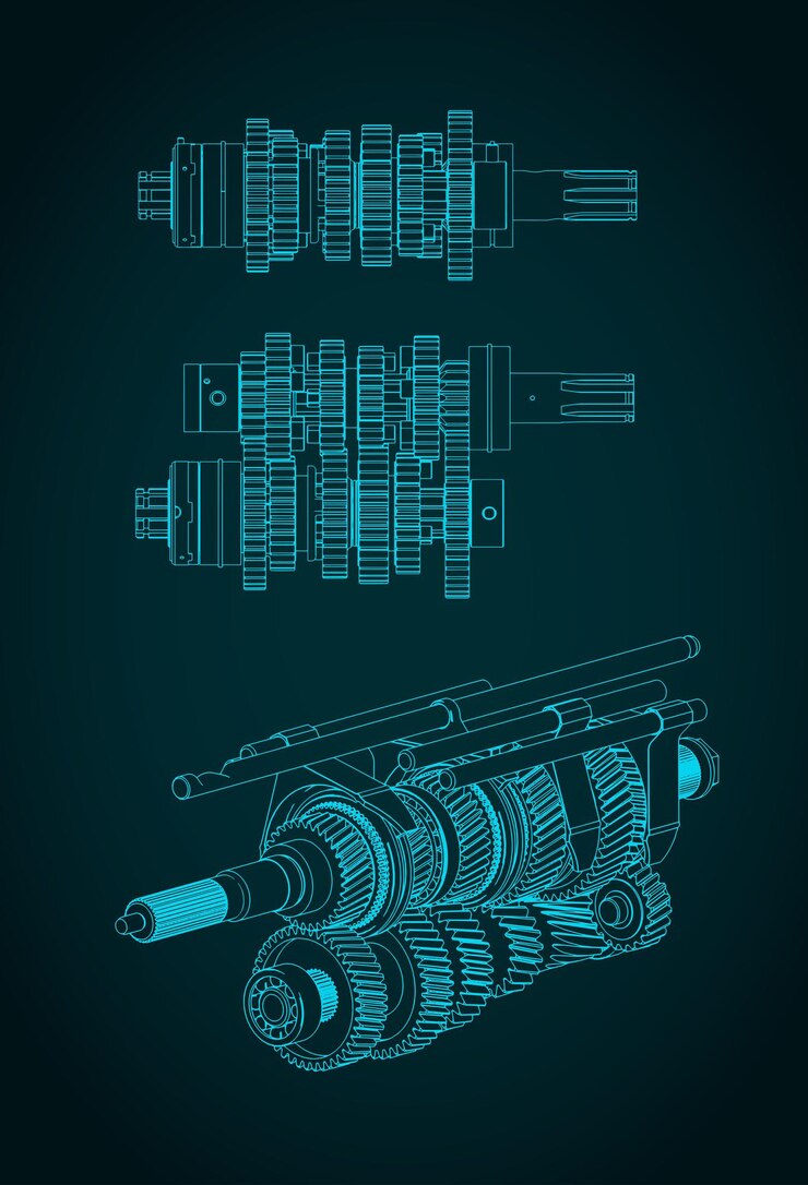 Vector gearbox blueprints illustration