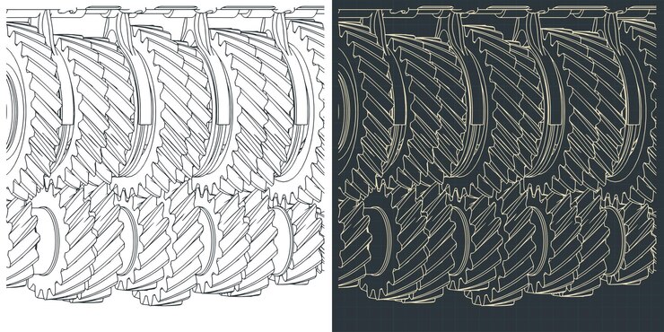 Vector gearbox mechanisms closeup blueprints