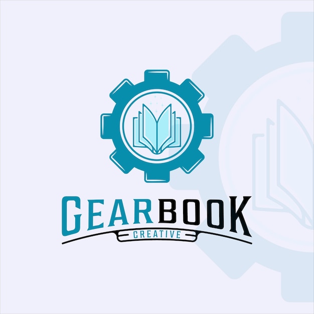 Gears and book creative logo vector illustration template icon graphic design. technology and education for business and company concept