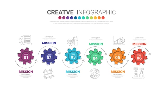 Gears 톱니바퀴 Infographic 템플릿용 6단계