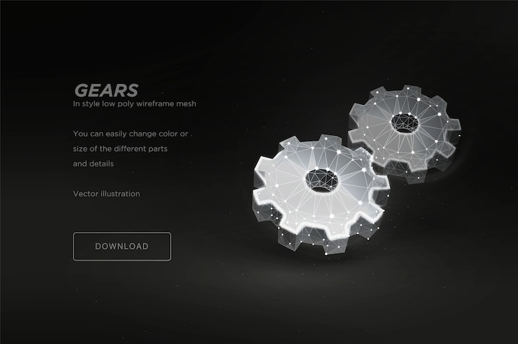 Vector gears low poly wireframe  