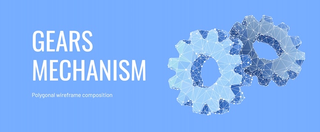 Gears mechanism in polygonal wireframe style