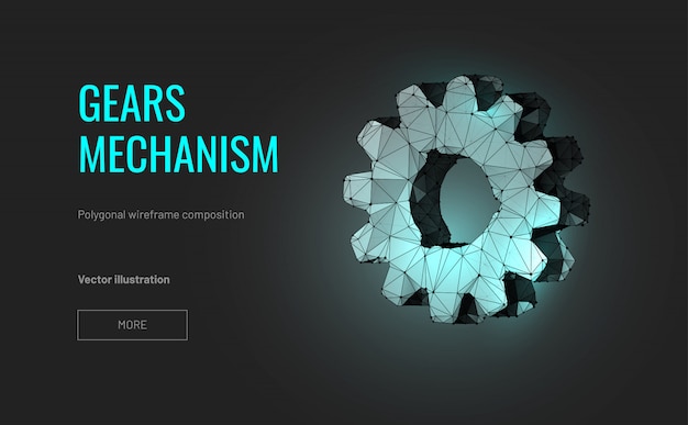 Gears mechanism in polygonal wireframe style