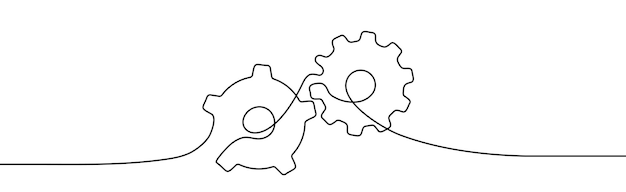 歯車 1 つの線画 歯車の 1 つの連続線図 2 つの動く歯車ベクトル図