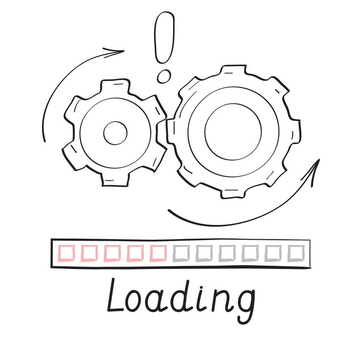 Vector gears rotates loading progress bar vector style in doodle style load progress bar for ui upload status or download round process