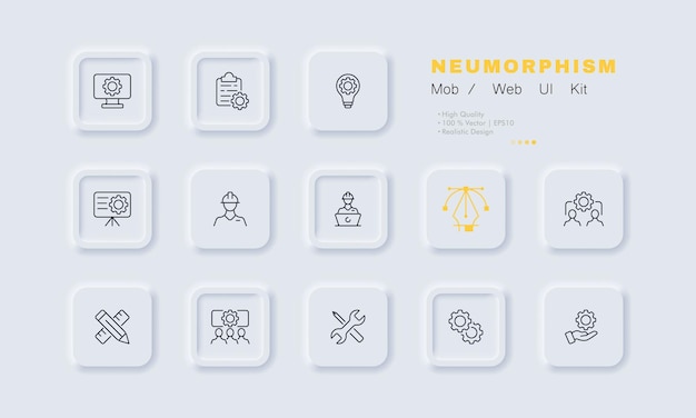 ギアセットアイコンコンピューター設定契約の詳細ヘルメット鉛筆定規ドライバーレンチの電球プレゼンテーションビルダービジネスコンセプト新形態ビジネスのためのベクトル線アイコン