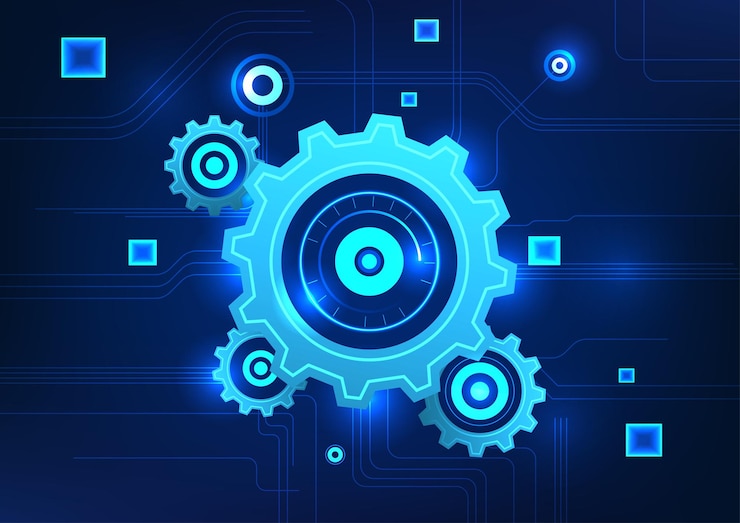 Vector geartechnology multiple overlapping gears are connected together technological circuits technology