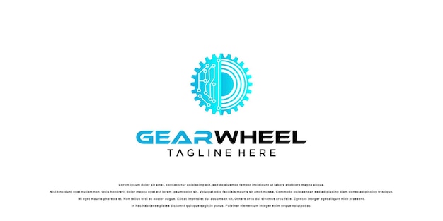 Gearwheel with swirl logo design with modern concept technology premium vector