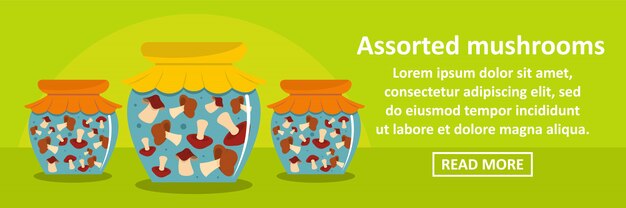 Geassorteerde paddestoelen banner sjabloon horizontale concept