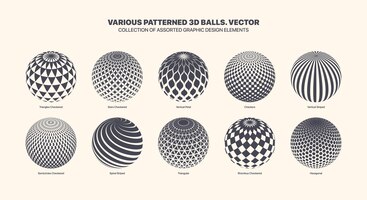 Vector geassorteerde verschillende vector abstracte patroon 3d bal set isoleren op witte achtergrond