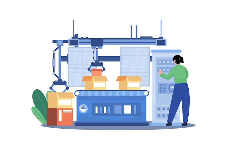 Vector geautomatiseerd verpakkingsillustratieconcept