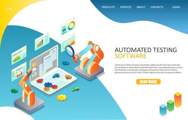 Geautomatiseerde software voor het testen van bestemmingspagina-website vectorsjabloon