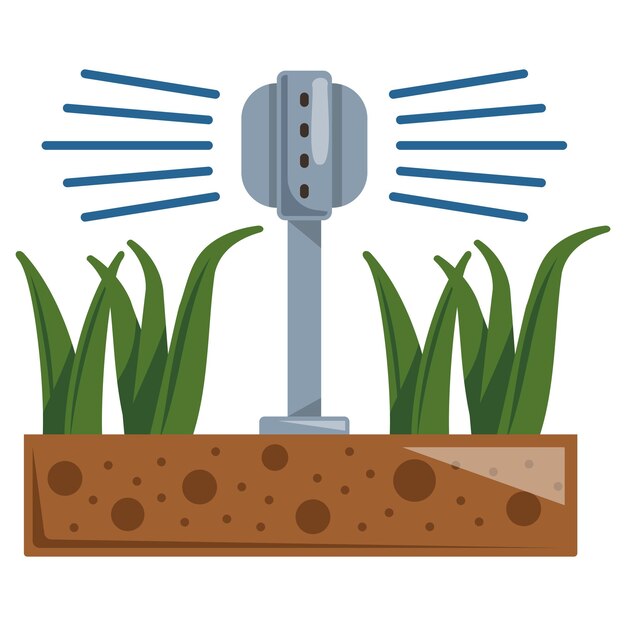 Vector geautomatiseerde water toepassen machine concept irrigatie sprinkler systeem vector kleur pictogram ontwerp gazon