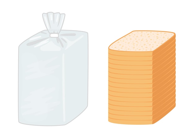 Gebak tarwe toastbrood en plastic doorzichtige verpakking zak met clip. Vierkant brood gesneden plak