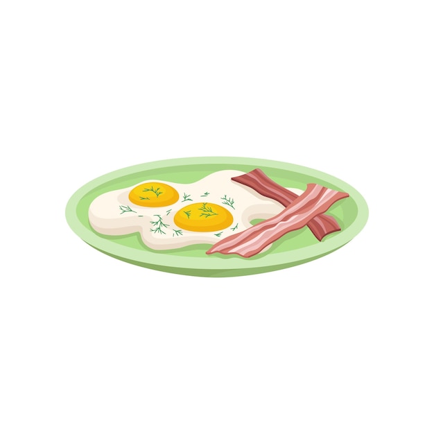 Gebakken ei met spek op een bord vers voedzaam ontbijt voedsel ontwerp element voor menu café restaurant vector illustratie geïsoleerd op een witte achtergrond
