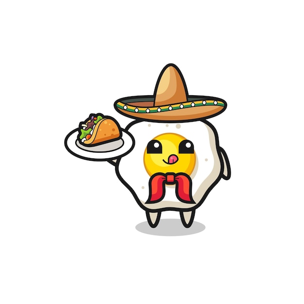 Gebakken ei Mexicaanse chef-kok mascotte met een schattig taco-ontwerp