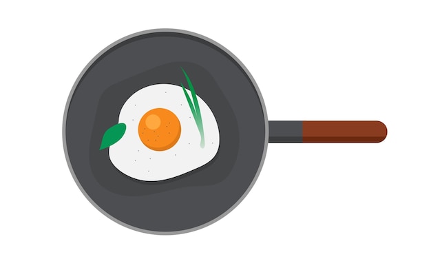 Gebakken eieren in een pan gebakken eieren met kruiden en zwarte peper Platte vector