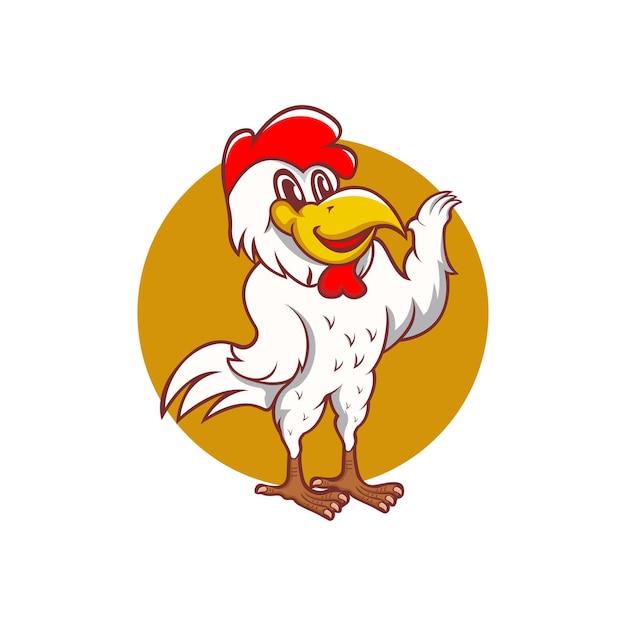 Gebakken kip haan chef mascotte logo voor food restaurant concept branding in vector cartoon stijl