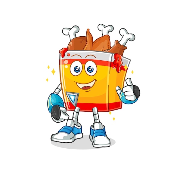 Gebakken kip robot karakter cartoon mascotte vector