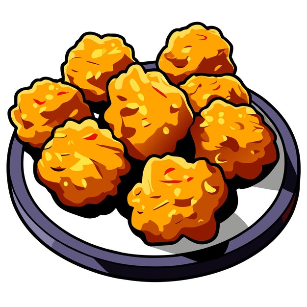 Gebakken kippen nuggets op een plaat vector illustratie in cartoon stijl