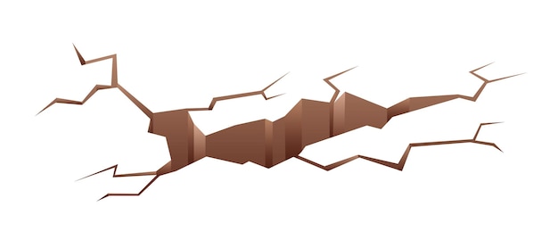 Gebarsten grond met beschadigd landoppervlak. Spleten en spleten in gebroken vernietigde aarde na aardbeving. 3d geologische spleet en gat. Realistische platte vectorillustratie geïsoleerd op een witte achtergrond