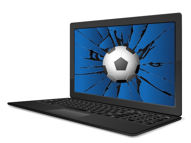 Gebarsten laptop voetbal