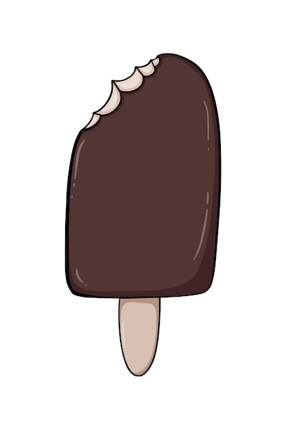 Gebeten ijs op een stokje zoetheid dessert doodle lineaire cartoon kleuren