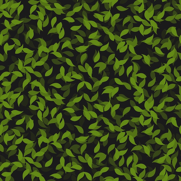 Gebladerte vector textuur Groene bladeren op zwarte achtergrond naadloze patroon