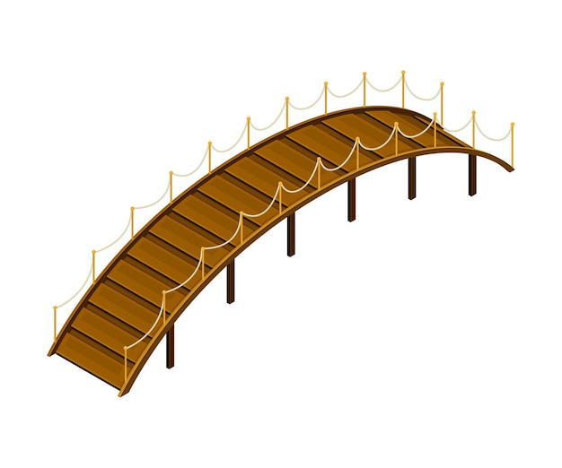 Gebogen boog houten brug met balustrade reling vector illustratie