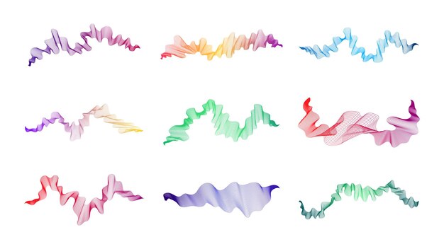 Gebogen golvende strepen Set van abstracte gekleurde gradiëntgolflijnen op witte achtergrond Vectorillustratie